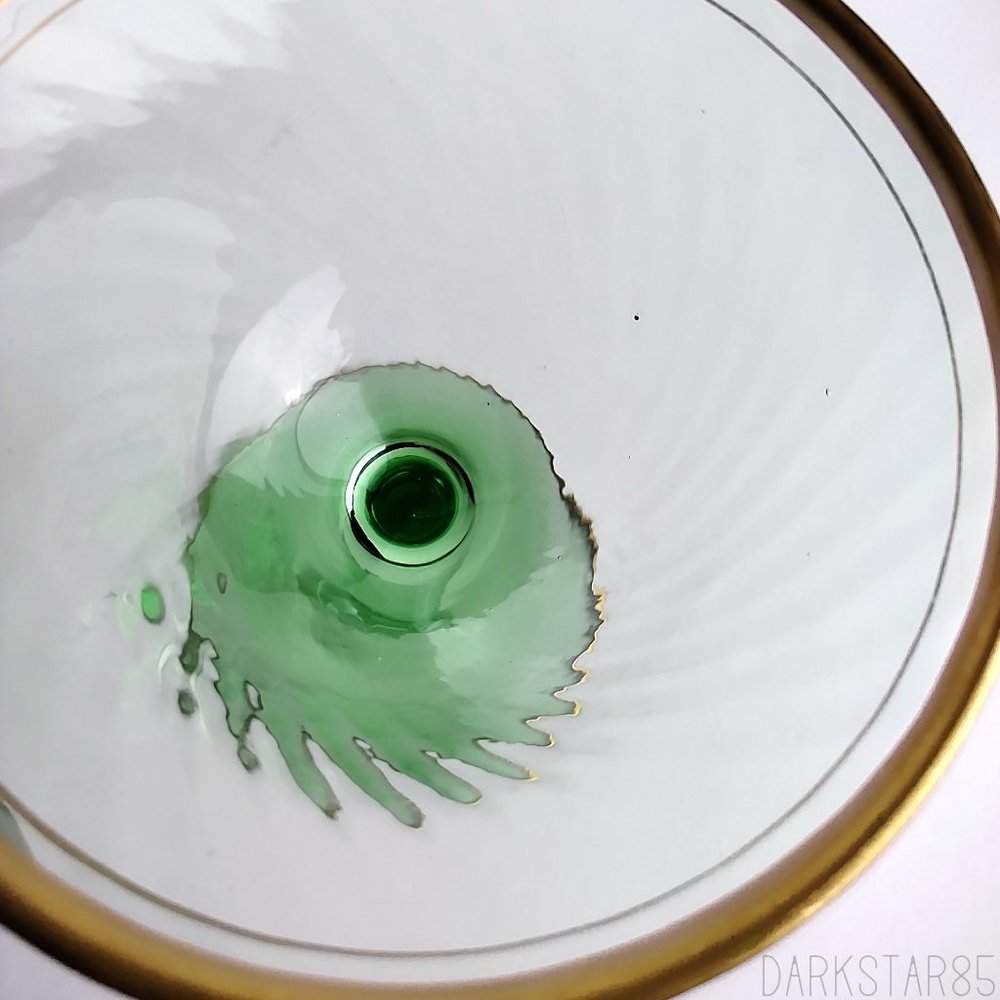 Pair of Vintage Green Gold-Trimmed Small Stemware Glasses - Picture 6 of 8